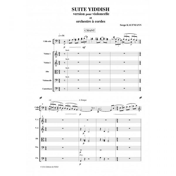 Serge Kaufmann - Suite yiddish, version pour violoncelle et orchestre à cordes - partition imprimée