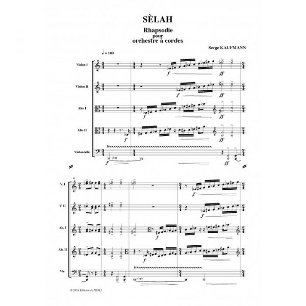 Serge Kaufmann - Sèlah, rhapsodie pour ochestre à cordes - partition imprimée