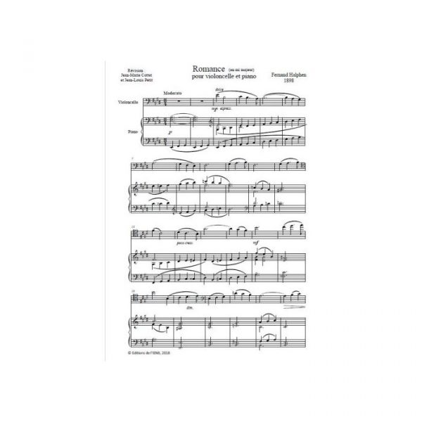 Halphen - Romance pour violoncelle et piano, en mi majeur - partition imprimée