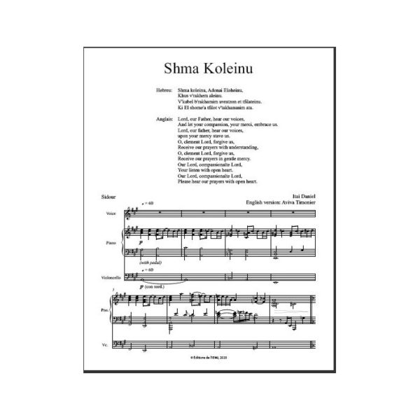 Daniel - Shma Koleinu, pour soprano, violoncelle et piano - partition imprimée