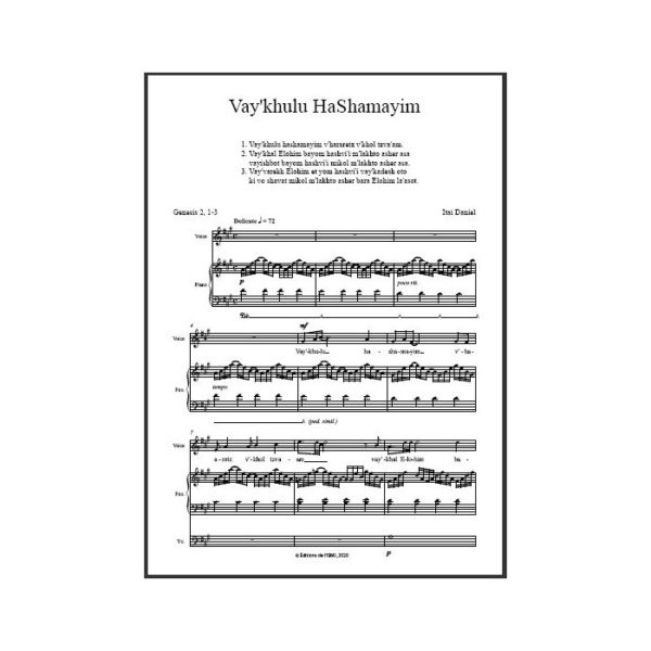 Daniel - Vay'khulu haShamayim, pour soprano, violoncelle et piano - partition imprimée