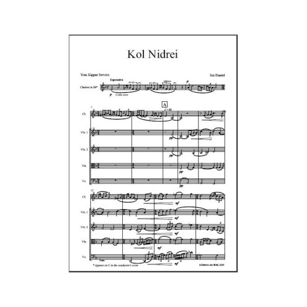 Daniel - Kol Nidrei, pour chœur, soliste ténor, clarinette et quatuor a cordes - partition imprimée
