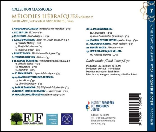4e Couv CD Mélodies Hébraïques, Vol.2