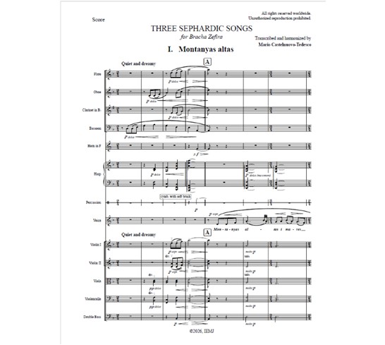 Castelnuovo-Tedesco - Three Sephardic Songs, for medium Voice and Orchestra – Image 2